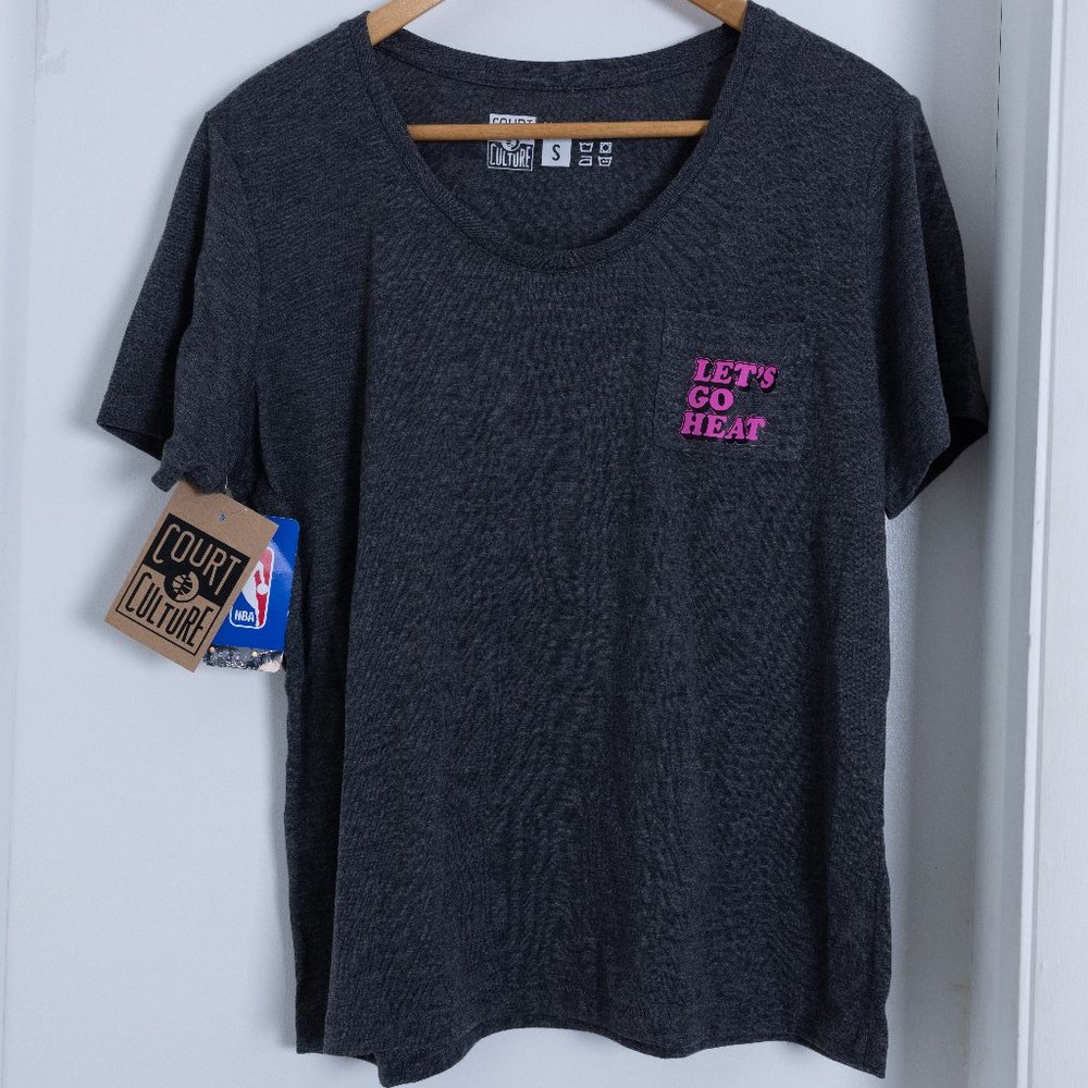 NWT Miami Heat gray  with pink pocket text tshirt